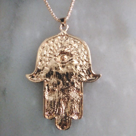 Beautiful HAMSA "Hand of God" Purple Enamel Rhinestone Art Pendant & Necklace - Picture 6 of 6